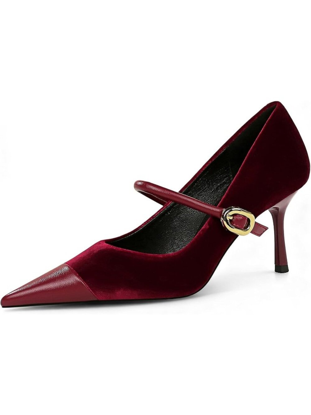 Women's Burgundy Pointed Toe Comfort Single-Strap Pumps Slip On Stiletto Heels